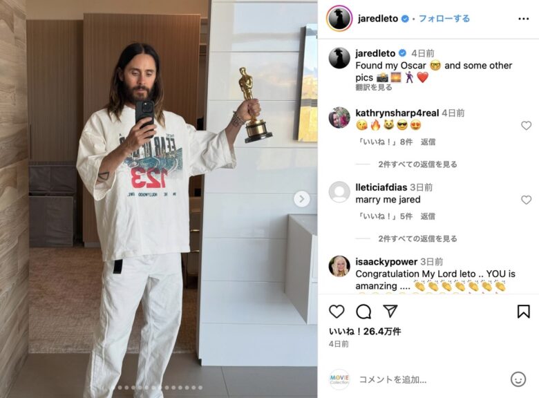 ジャレッド・レトのInstagramより（@jaredleto）